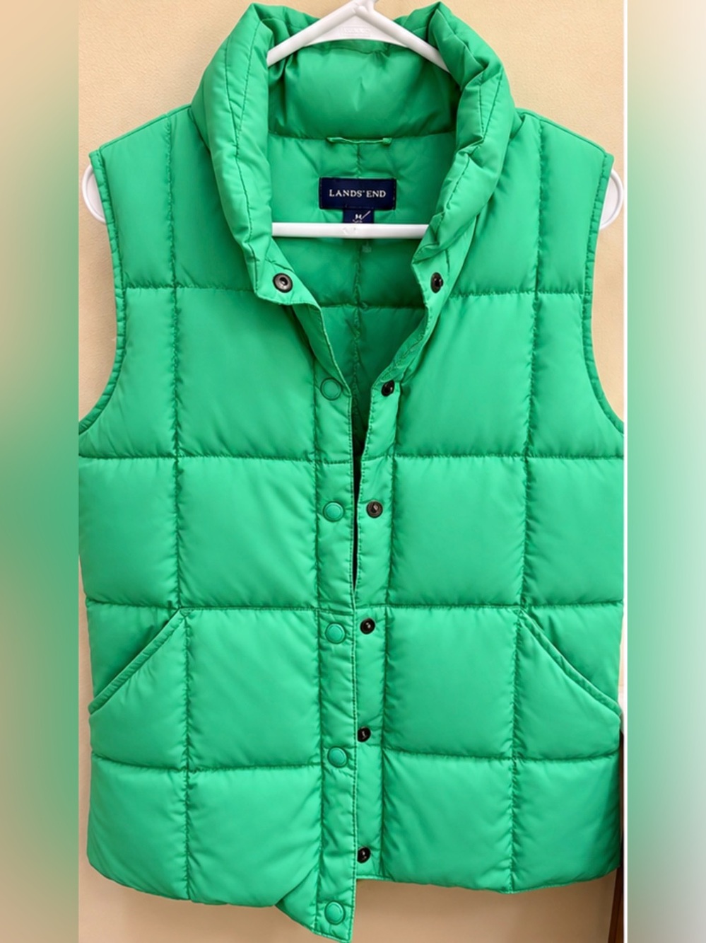 Lands' End Bright Green Quilted Puffer Vest